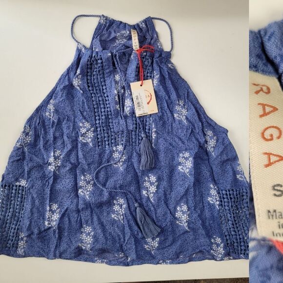 RAGA Tops - Blue Halter Smocked Tank Top